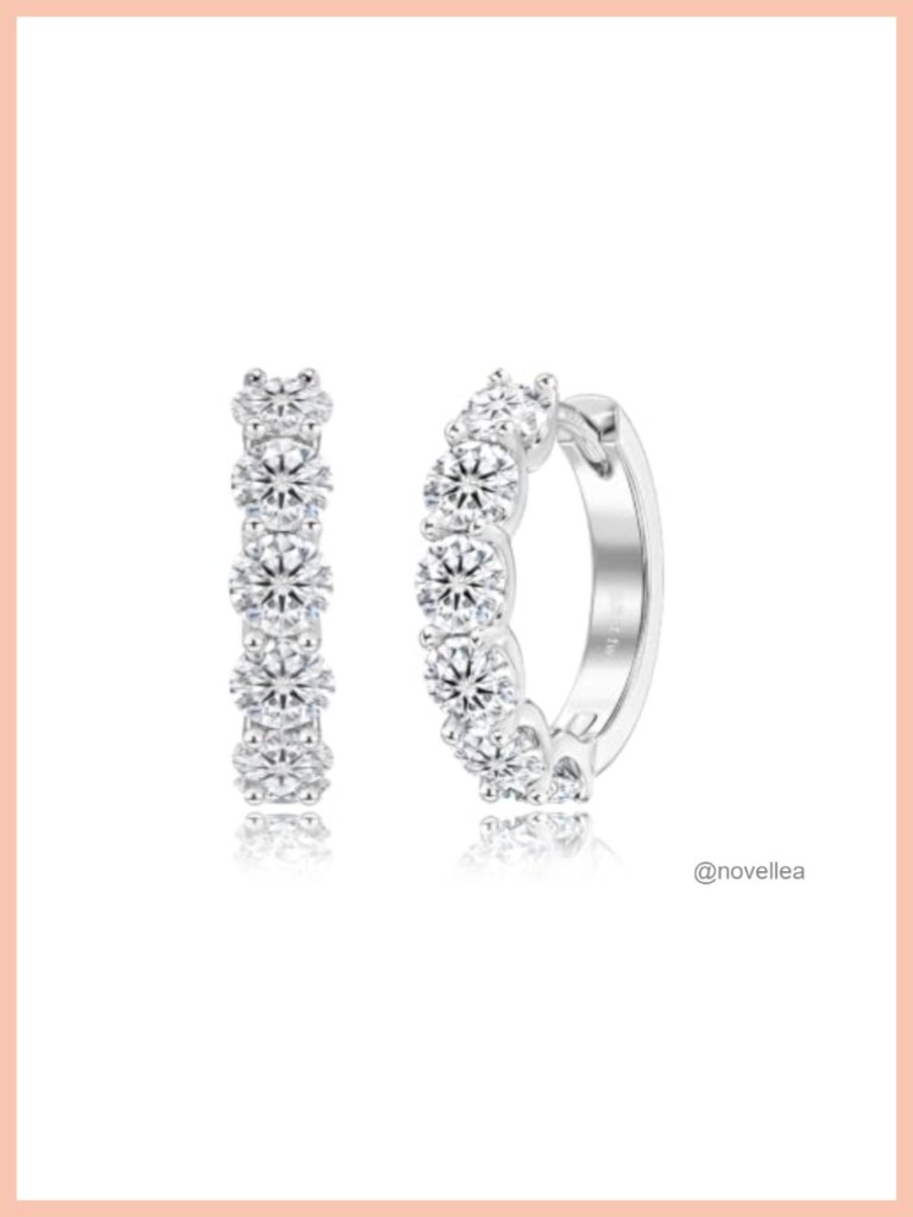 Moissanite Huggie Hoop Earrings Sterling Silver, Shared Prong Design